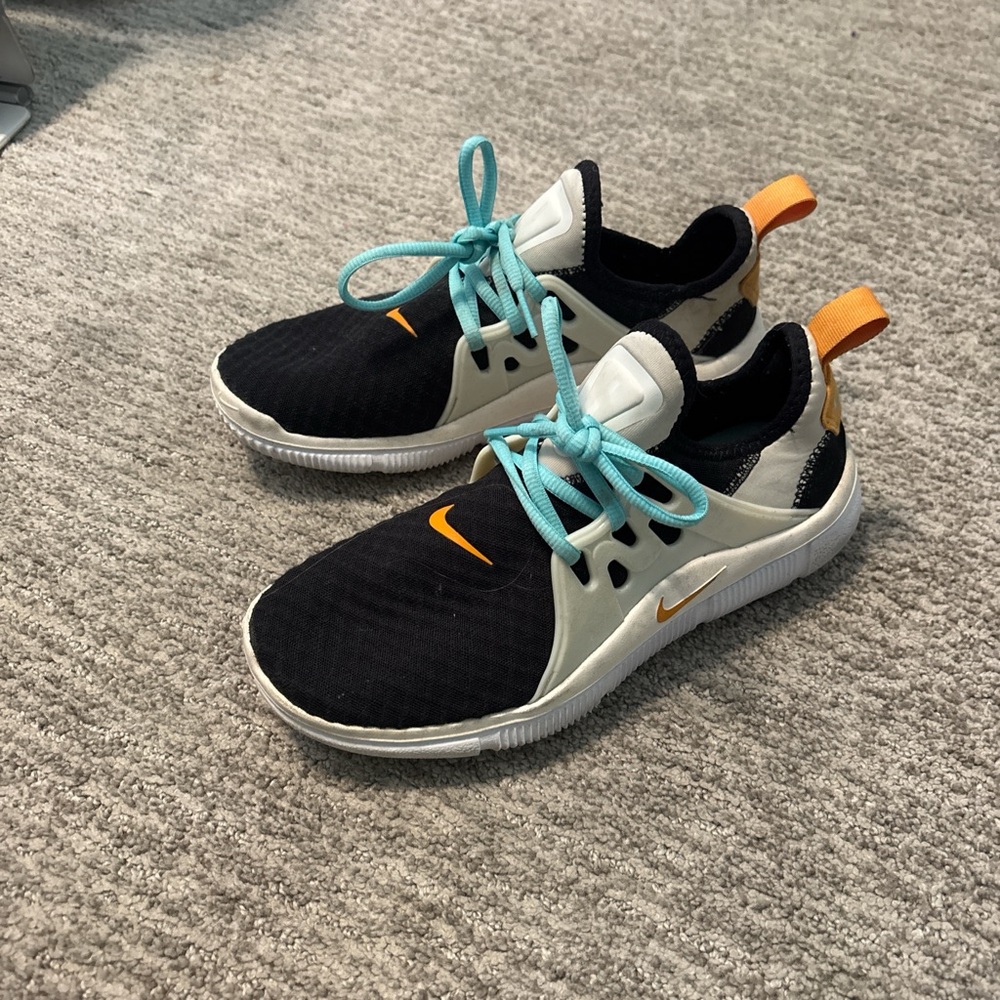 Nike Black and Orange Sneakers with Blue Laces